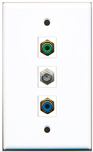 RiteAV - 1 Port RCA Green and 1 Port RCA Blue and 1 Port Coax Cable TV- F-Type Wall Plate