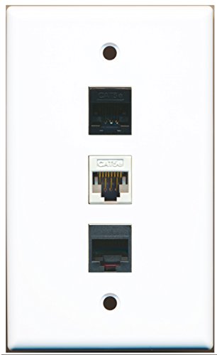 RiteAV - 1 Port Phone RJ11 RJ12 Black and 1 Port Cat5e Ethernet White and 1 Port Cat5e Ethernet Black Wall Plate