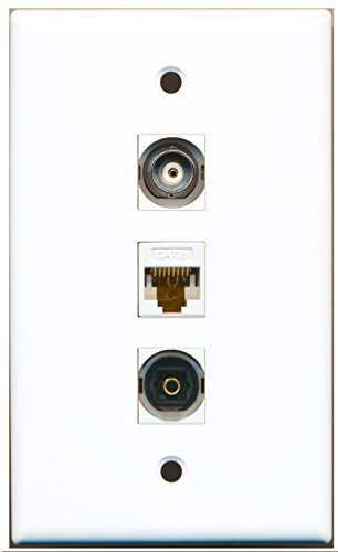 RiteAV - 1 Port Toslink and 1 Port BNC and 1 Port Cat6 Ethernet White Wall Plate