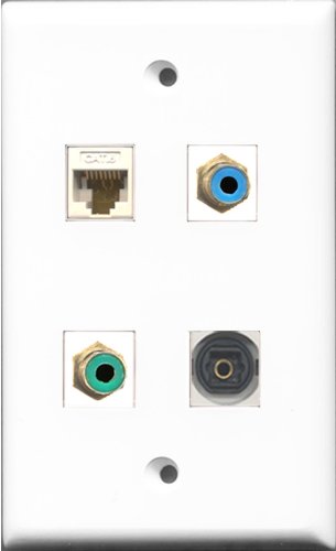 RiteAV 1 Port RCA Green and 1 Port RCA Blue and 1 Port Toslink and 1 Port Cat6 Ethernet White Wall Plate