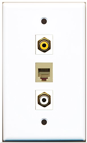 RiteAV - 1 Port RCA White and 1 Port RCA Yellow and 1 Port Phone RJ11 RJ12 Beige Wall Plate