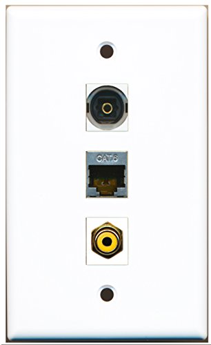 RiteAV - 1 Port RCA Yellow and 1 Port Shielded Cat6 Ethernet and 1 Port Toslink Wall Plate