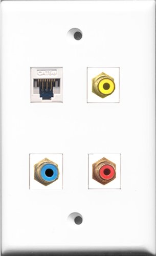 RiteAV 1 Port RCA Red and 1 Port RCA Yellow and 1 Port RCA Blue and 1 Port Cat5e Ethernet White Wall Plate