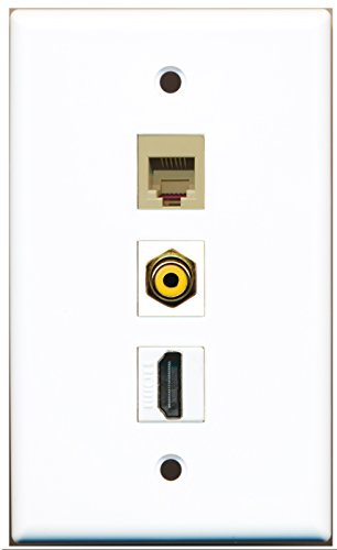 RiteAV - 1 Port HDMI and 1 Port RCA Yellow and 1 Port Phone RJ11 RJ12 Beige Wall Plate