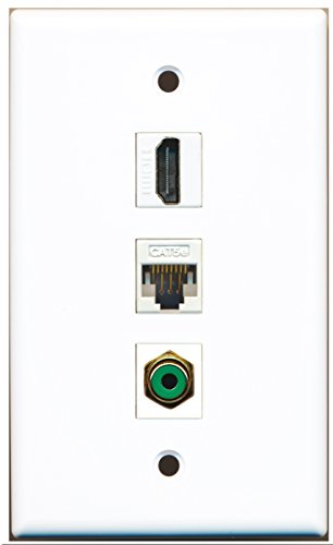 RiteAV - 1 Port HDMI and 1 Port RCA Green and 1 Port Cat5e Ethernet White Wall Plate