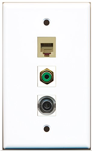 RiteAV - 1 Port RCA Green and 1 Port Phone RJ11 RJ12 Beige and 1 Port 3.5mm Wall Plate