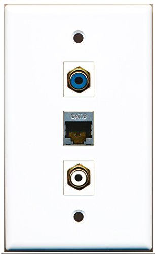 RiteAV - 1 Port RCA White and 1 Port RCA Blue and 1 Port Shielded Cat6 Ethernet Wall Plate