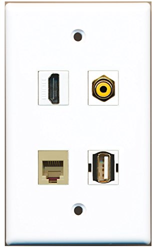 RiteAV - 1 Port HDMI 1 Port RCA Yellow 1 Port USB A-A 1 Port Phone RJ11 RJ12 Beige Wall Plate