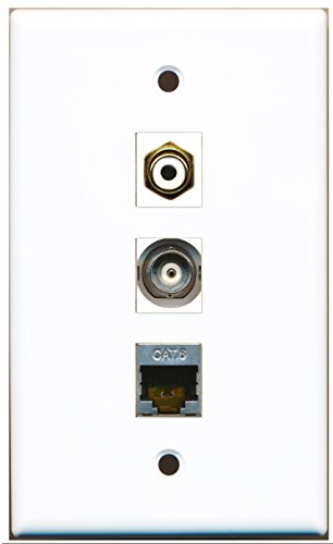 RiteAV - 1 Port RCA White and 1 Port Shielded Cat6 Ethernet and 1 Port BNC Wall Plate