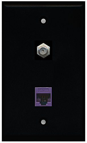 RiteAV - Black 1 Port Coax Cable TV- F-Type 1 Port Cat5e Ethernet Purple Wall Plate