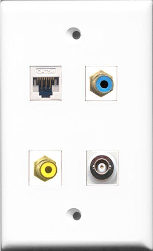RiteAV 1 Port RCA Yellow and 1 Port RCA Blue and 1 Port BNC and 1 Port Cat5e Ethernet White Wall Plate