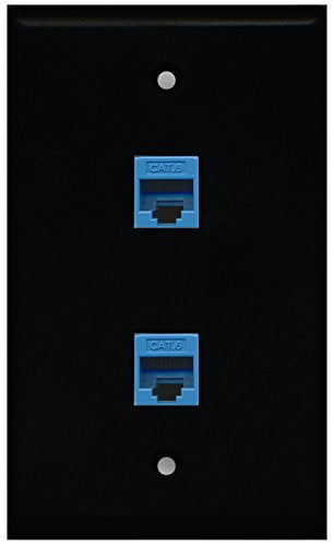 RiteAV - Black 2 Port Cat6 Ethernet Blue Wall Plate