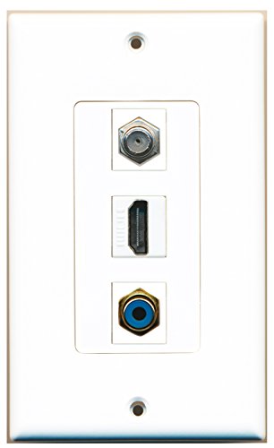 RiteAV - 1 Port HDMI 1 RCA Blue 1 Coax Cable TV- F-Type Wall Plate Decorative