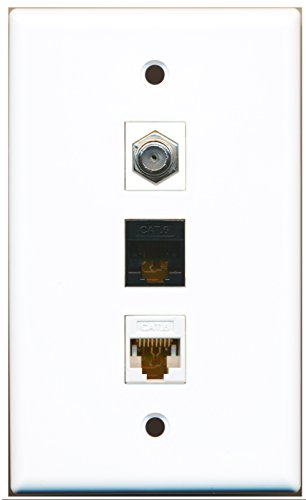 RiteAV - 1 Port Coax Cable TV- F-Type and 1 Port Cat6 Ethernet White and 1 Port Cat6 Ethernet Black Wall Plate