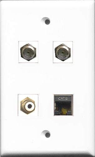 RiteAV 1 Port RCA White 2 Port Coax Cable TV- F-Type and 1 Port Shielded Cat6 Ethernet Wall Plate