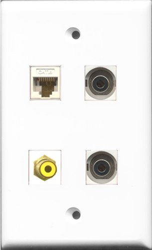RiteAV 1 Port RCA Yellow 2 Port 3.5mm and 1 Port Cat6 Ethernet White Wall Plate