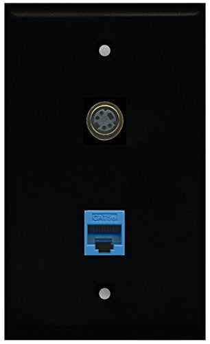 RiteAV - Black 1 Port S-Video 1 Port Cat5e Ethernet Blue Wall Plate