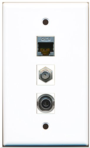 RiteAV - 1 Port Coax Cable TV- F-Type and 1 Port Shielded Cat6 Ethernet and 1 Port 3.5mm Wall Plate