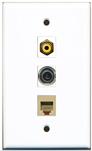 RiteAV - 1 Port RCA Yellow and 1 Port Phone RJ11 RJ12 Beige and 1 Port 3.5mm Wall Plate