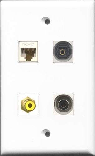 RiteAV 1 Port RCA Yellow and 1 Port Toslink and 1 Port 3.5mm and 1 Port Cat6 Ethernet White Wall Plate