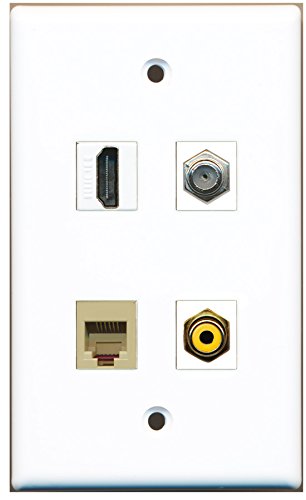 RiteAV - 1 Port HDMI 1 Port RCA Yellow 1 Port Coax Cable TV- F-Type 1 Port Phone RJ11 RJ12 Beige Wall Plate