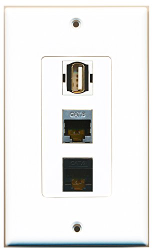 RiteAV - 1 Port USB A-A and 1 Port Shielded Cat6 Ethernet and 1 Port Cat6 Ethernet Black Decorative Wall Plate Decorative