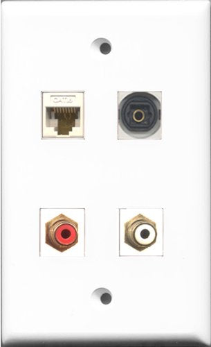 RiteAV 1 Port RCA Red and 1 Port RCA White and 1 Port Toslink and 1 Port Cat6 Ethernet White Wall Plate