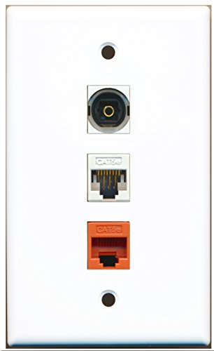 RiteAV - 1 Port Toslink 1 Cat5e Ethernet White 1 Cat5e Ethernet Orange Wall Plate