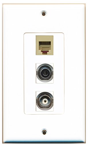RiteAV - 1 Port Phone RJ11 RJ12 Beige and 1 Port 3.5mm and 1 Port BNC Decorative Wall Plate Decorative