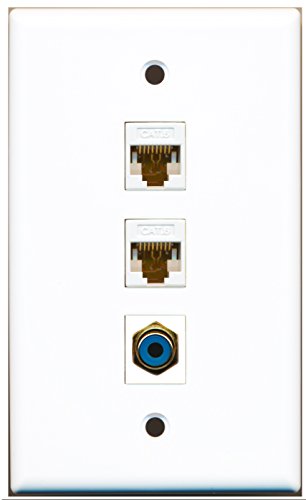 RiteAV - 1 Port RCA Blue 2 Port Cat6 Ethernet White Wall Plate