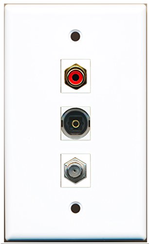 RiteAV - 1 Port RCA Red and 1 Port Coax Cable TV- F-Type and 1 Port Toslink Wall Plate