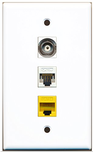 RiteAV - 1 Port BNC 1 Cat5e Ethernet White 1 Cat5e Ethernet Yellow Wall Plate