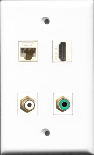 RiteAV 1 Port HDMI and 1 Port RCA White and 1 Port RCA Green and 1 Port Cat6 Ethernet White Wall Plate