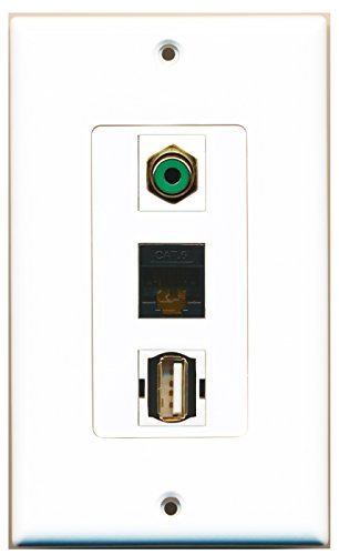 RiteAV - 1 Port RCA Green and 1 Port USB A-A and 1 Port Cat6 Ethernet Black Decorative Wall Plate Decorative