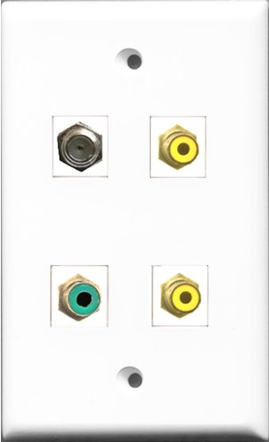 RiteAV - 2 Port RCA Yellow and 1 Port RCA Green and 1 Port Coax Cable TV- F-Type Wall Plate