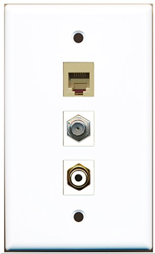 RiteAV - 1 Port RCA White and 1 Port Coax Cable TV- F-Type and 1 Port Phone RJ11 RJ12 Beige Wall Plate