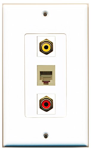 RiteAV - 1 Port RCA Red and 1 Port RCA Yellow and 1 Port Phone RJ11 RJ12 Beige Decorative Wall Plate Decorative