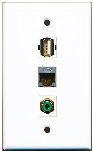 RiteAV - 1 Port RCA Green and 1 Port USB A-A and 1 Port Shielded Cat6 Ethernet Wall Plate