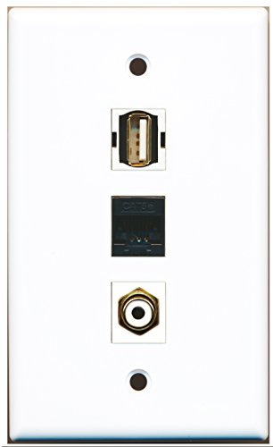 RiteAV - 1 Port RCA White and 1 Port USB A-A and 1 Port Cat5e Ethernet Black Wall Plate