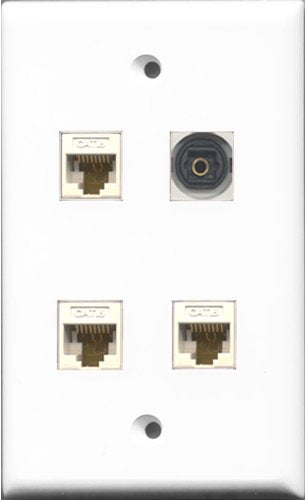 RiteAV 1 Port Toslink 3 Port Cat6 Ethernet White Wall Plate