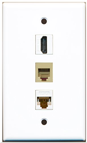 RiteAV - 1 Port HDMI and 1 Port Phone RJ11 RJ12 Beige and 1 Port Cat6 Ethernet White Wall Plate
