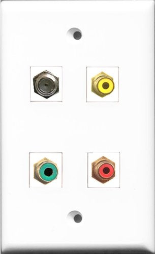 RiteAV 1 Port RCA Red and 1 Port RCA Yellow and 1 Port RCA Green and 1 Port Coax Cable TV- F-Type Wall Plate