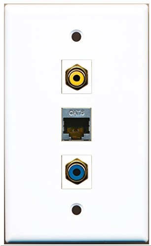 RiteAV - 1 Port RCA Yellow and 1 Port RCA Blue and 1 Port Shielded Cat6 Ethernet Wall Plate