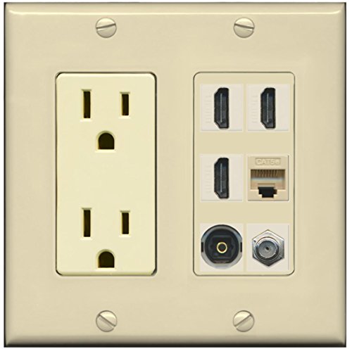 RiteAV Power Outlet 3 HDMI Coax Cat5e Toslink Wall Plate - Ivory