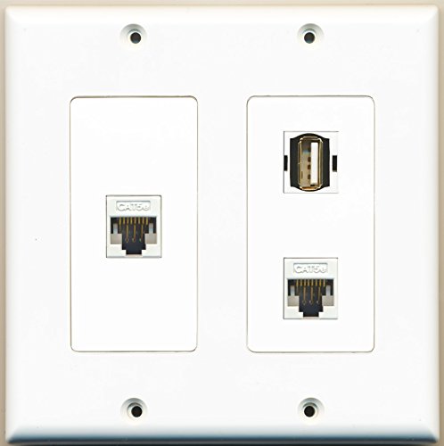 RiteAV - 1 Port USB A-A 2 Port Cat5e Ethernet White - 2 Gang Wall Plate