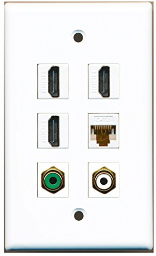 RiteAV - 3 HDMI 1 Port RCA White 1 Port RCA Green 1 Port Cat6 Ethernet White Wall Plate