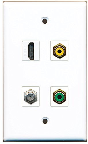 RiteAV - 1 Port HDMI 1 Port RCA Yellow 1 Port RCA Green 1 Port Coax Cable TV- F-Type Wall Plate