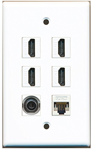 RiteAV - 4 HDMI 1 Port 3.5mm 1 Port Cat5e Ethernet White Wall Plate