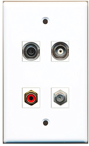 RiteAV - 1 Port RCA Red 1 Port Coax Cable TV- F-Type 1 Port 3.5mm 1 Port BNC Wall Plate