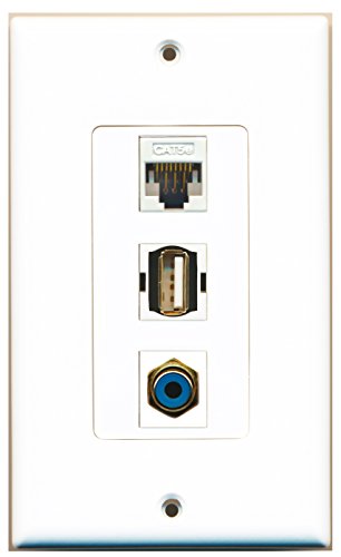 RiteAV - 1 Port RCA Blue and 1 Port USB A-A and 1 Port Cat5e Ethernet White Decorative Wall Plate Decorative